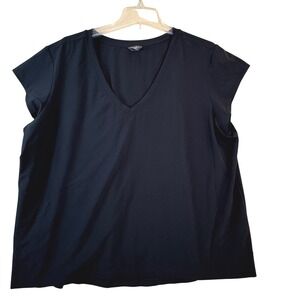 Eddie Bauer Black V Neck Short Sleeve Top Women's 2XL Zip Pocket Athletic Casual